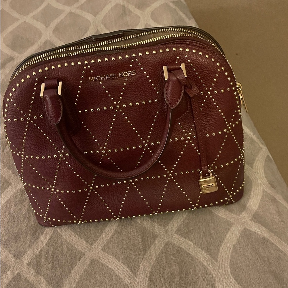 Michael Kors Burgundy Studded Satchel